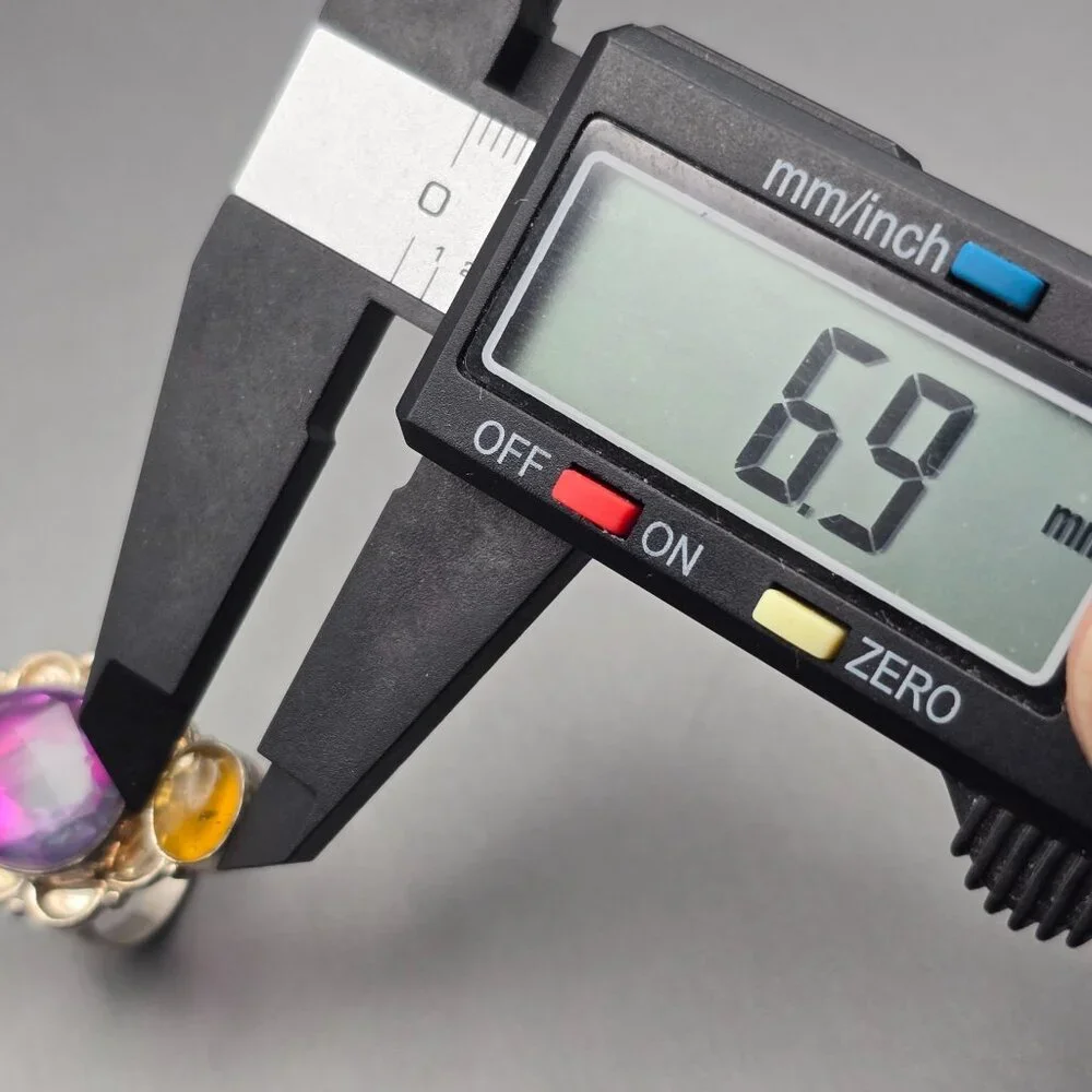 925 Silver-Plated Ring Size 7.5 VTG Glass Teardrop & Amber Cabochon Statement - Picture 12 of 14